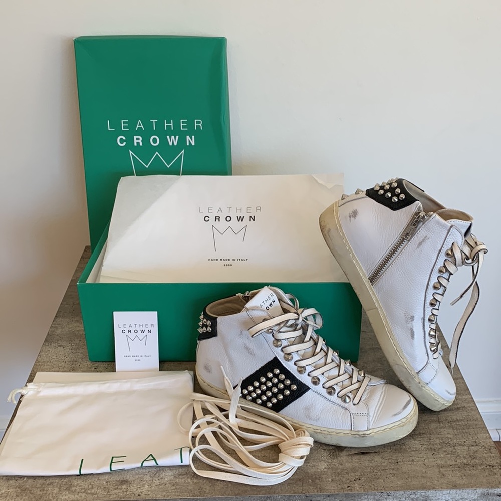 Leather Crown Iconic Stud High Top Sneaker White/Black